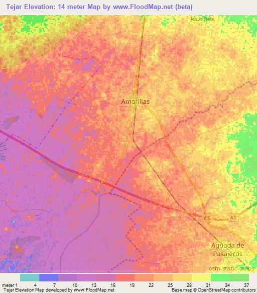 Tejar,Cuba Elevation Map