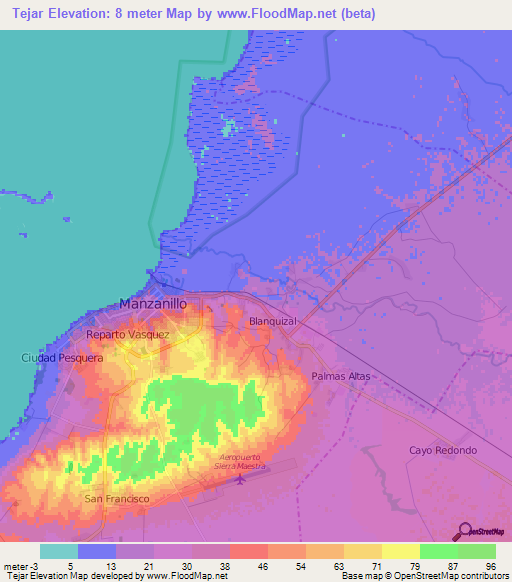 Tejar,Cuba Elevation Map