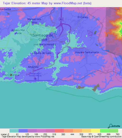 Tejar,Cuba Elevation Map