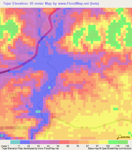 Tejar,Cuba Elevation Map