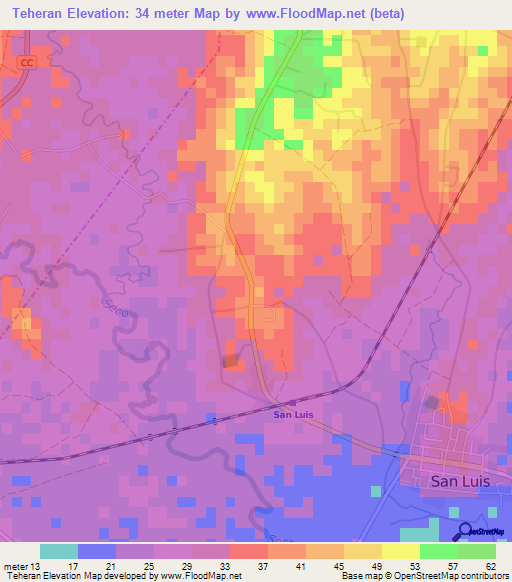 Teheran,Cuba Elevation Map