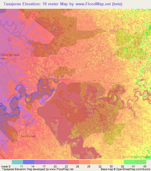 Tasajeras,Cuba Elevation Map