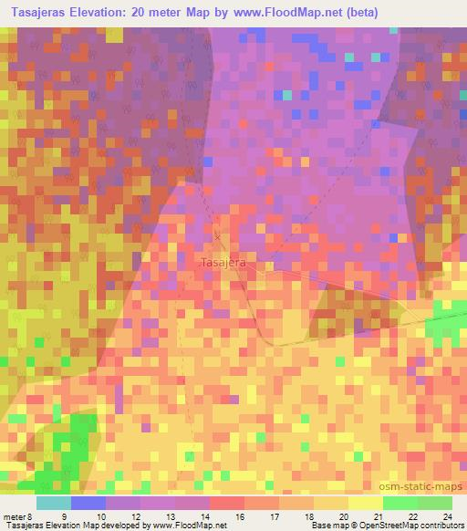 Tasajeras,Cuba Elevation Map