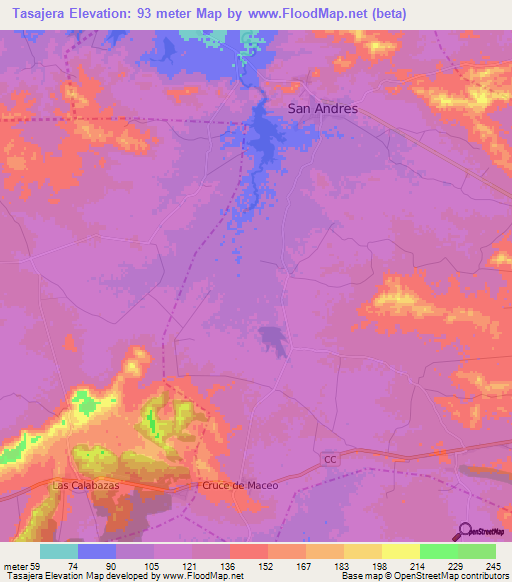 Tasajera,Cuba Elevation Map