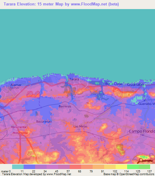 Tarara,Cuba Elevation Map