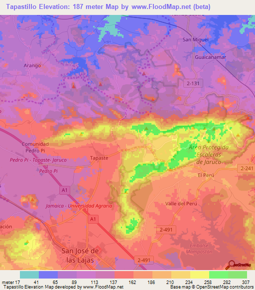 Tapastillo,Cuba Elevation Map