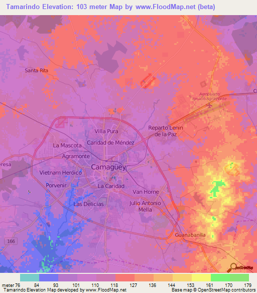 Tamarindo,Cuba Elevation Map
