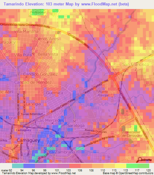 Tamarindo,Cuba Elevation Map