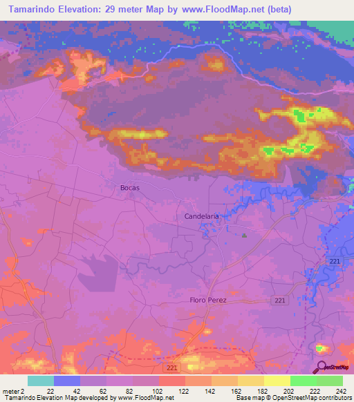 Tamarindo,Cuba Elevation Map
