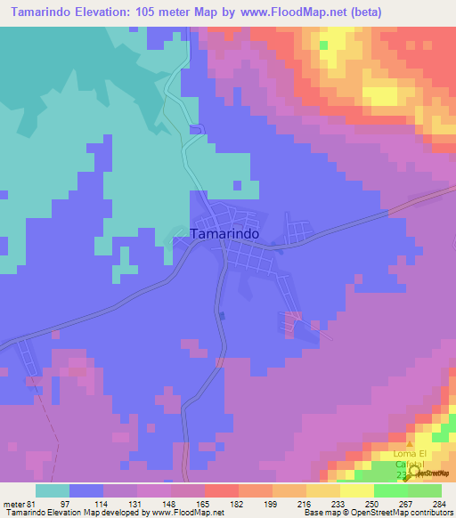 Tamarindo,Cuba Elevation Map