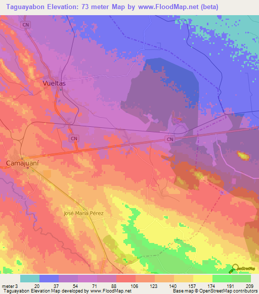 Taguayabon,Cuba Elevation Map