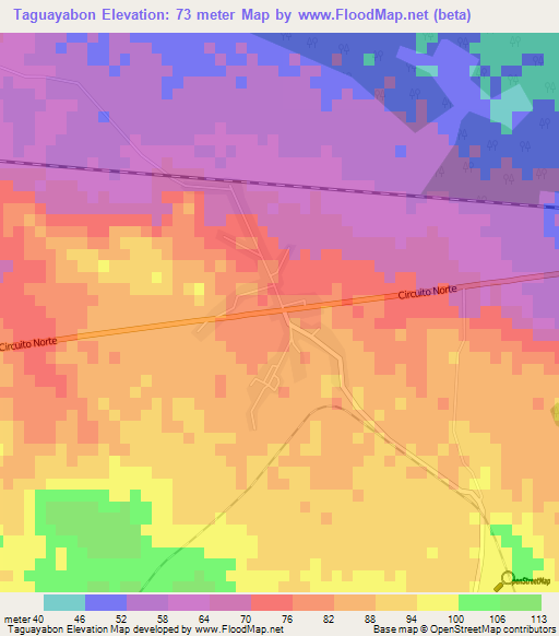 Taguayabon,Cuba Elevation Map