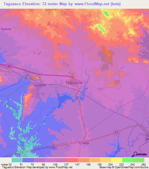 Taguasco,Cuba Elevation Map