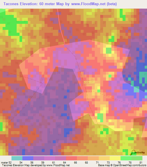Tacones,Cuba Elevation Map