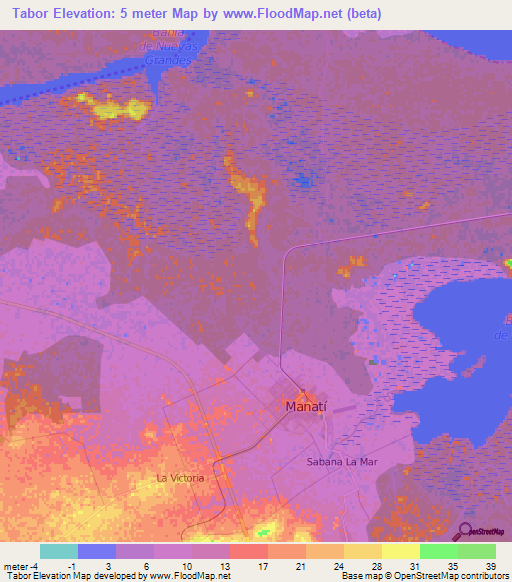 Tabor,Cuba Elevation Map