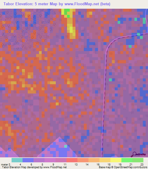 Tabor,Cuba Elevation Map
