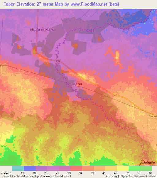 Tabor,Cuba Elevation Map