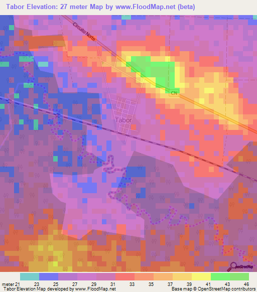 Tabor,Cuba Elevation Map