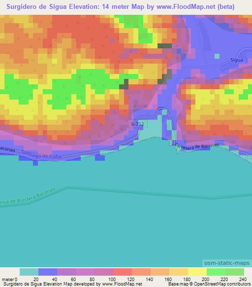 Surgidero de Sigua,Cuba Elevation Map