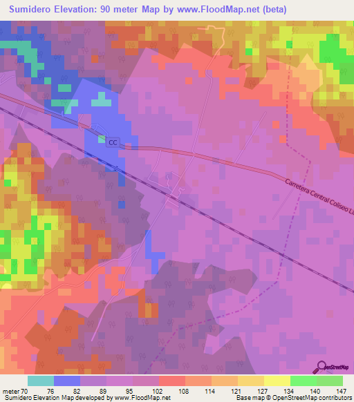 Sumidero,Cuba Elevation Map