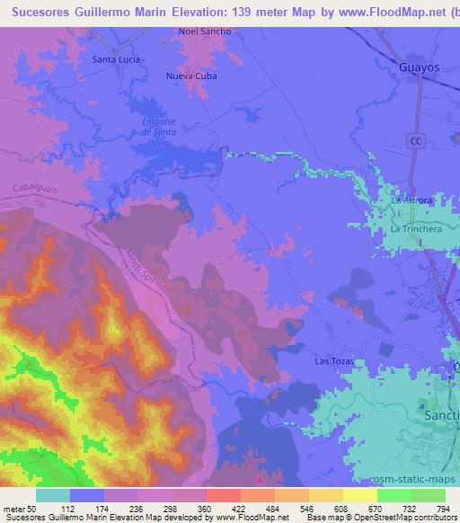 Sucesores Guillermo Marin,Cuba Elevation Map