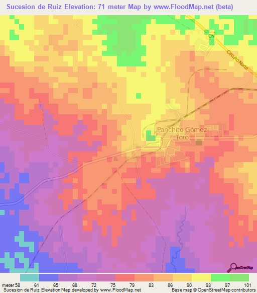 Sucesion de Ruiz,Cuba Elevation Map