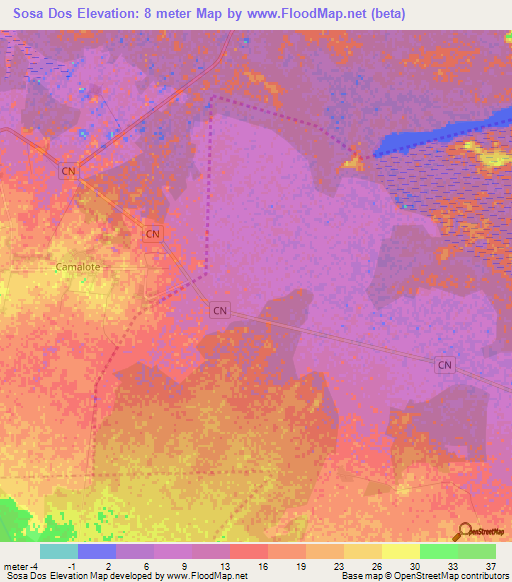 Sosa Dos,Cuba Elevation Map