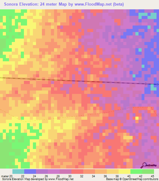 Sonora,Cuba Elevation Map