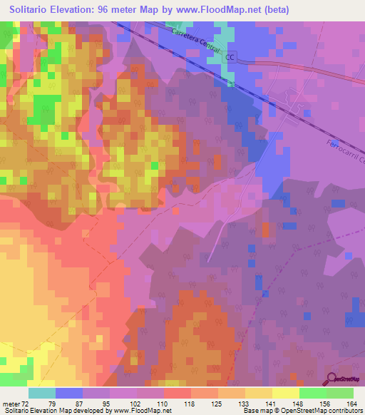 Solitario,Cuba Elevation Map