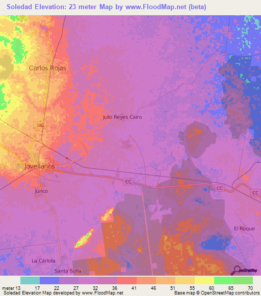 Soledad,Cuba Elevation Map