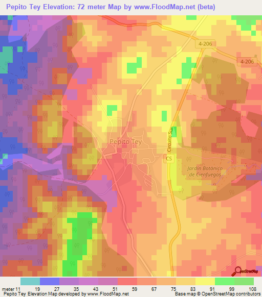 Pepito Tey,Cuba Elevation Map