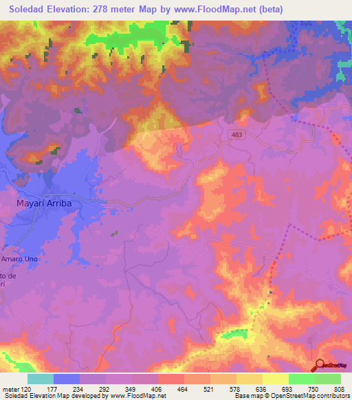 Soledad,Cuba Elevation Map