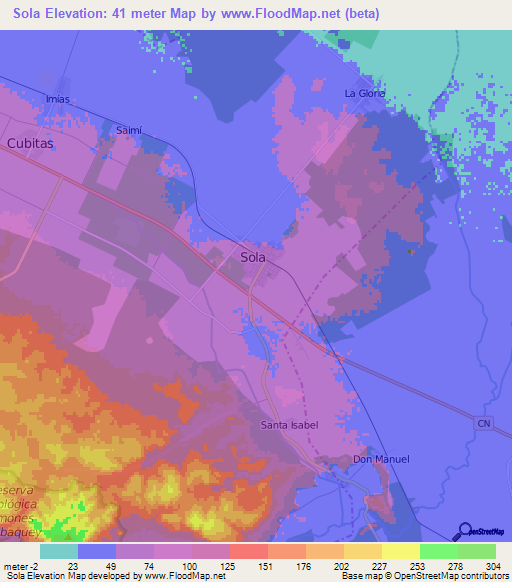 Sola,Cuba Elevation Map