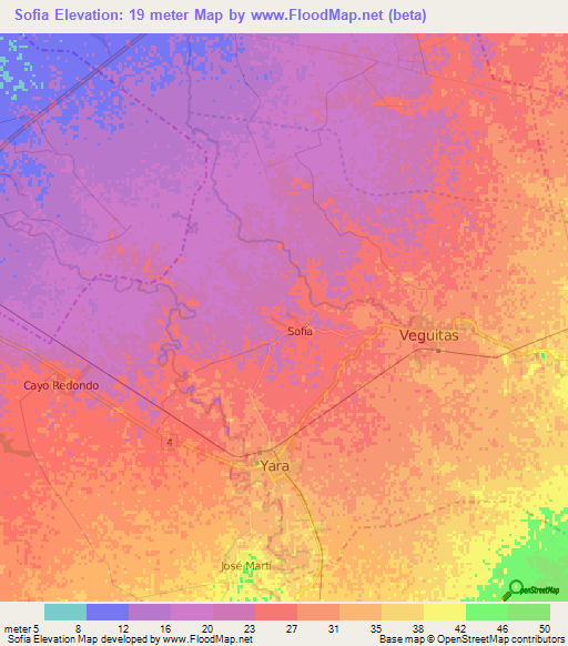 Sofia,Cuba Elevation Map
