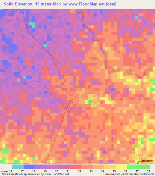 Sofia,Cuba Elevation Map