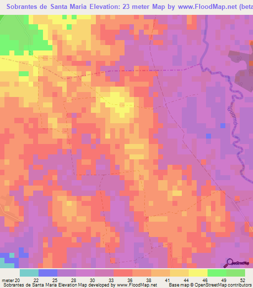 Sobrantes de Santa Maria,Cuba Elevation Map