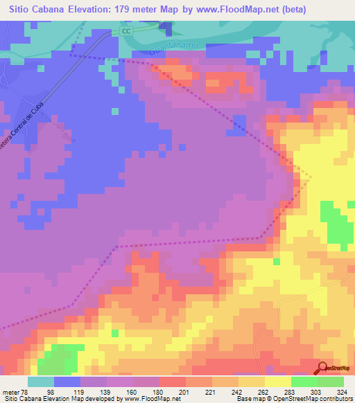 Sitio Cabana,Cuba Elevation Map