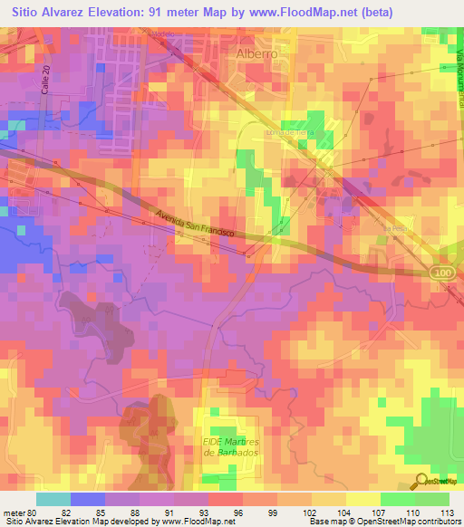 Sitio Alvarez,Cuba Elevation Map