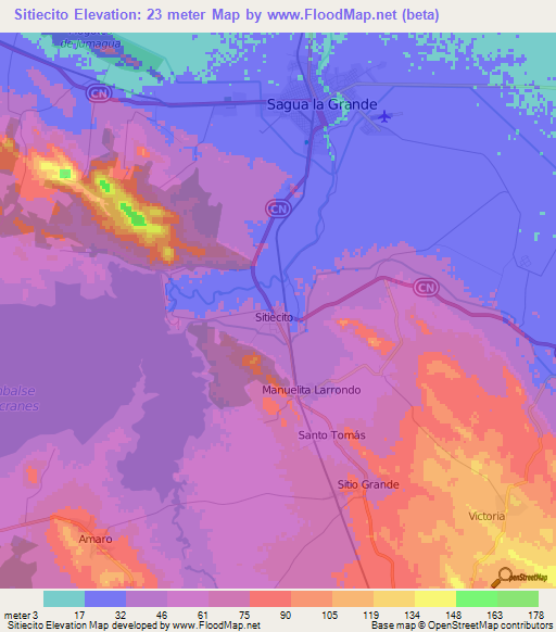 Sitiecito,Cuba Elevation Map