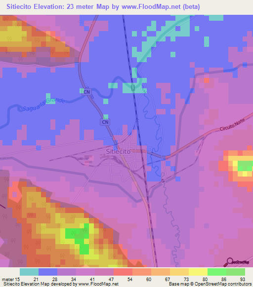 Sitiecito,Cuba Elevation Map