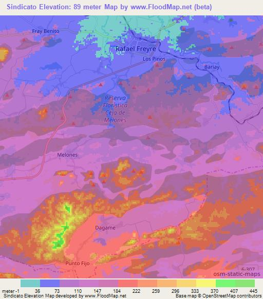 Sindicato,Cuba Elevation Map