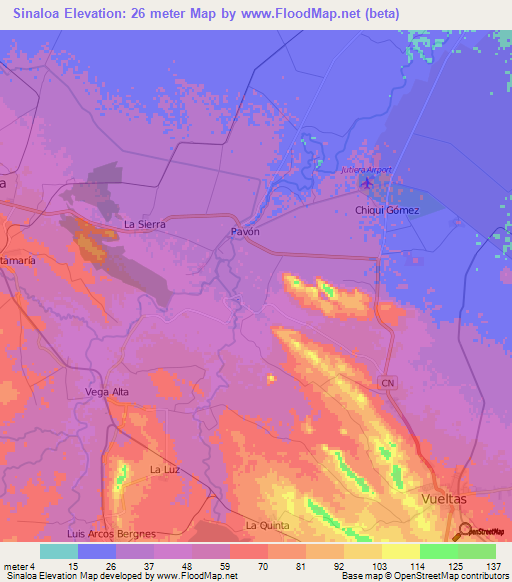 Sinaloa,Cuba Elevation Map