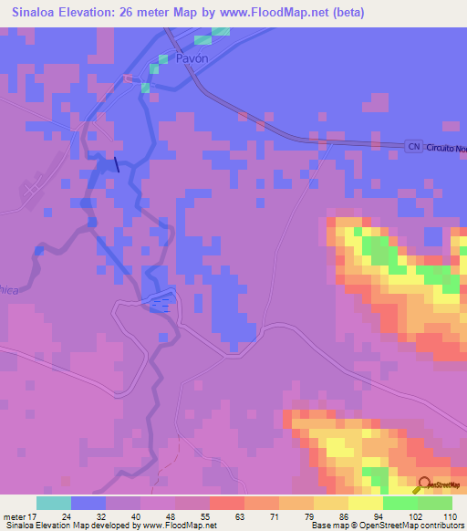 Sinaloa,Cuba Elevation Map