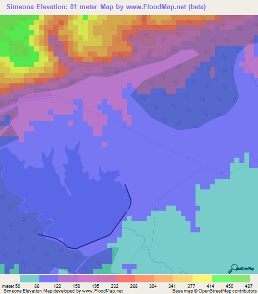 Simeona,Cuba Elevation Map