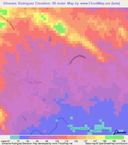 Silvestre Rodriguez,Cuba Elevation Map