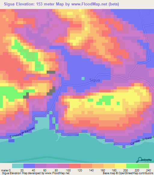 Sigua,Cuba Elevation Map