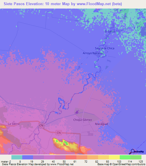 Siete Pasos,Cuba Elevation Map