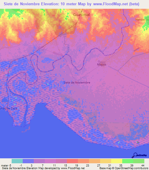 Siete de Noviembre,Cuba Elevation Map