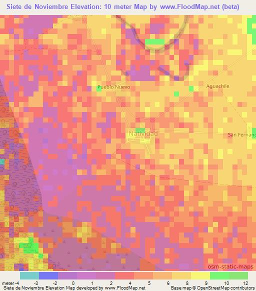 Siete de Noviembre,Cuba Elevation Map