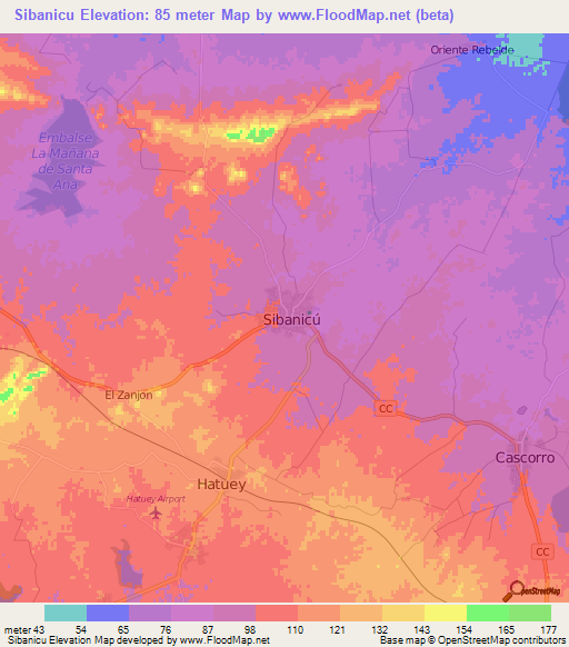 Sibanicu,Cuba Elevation Map